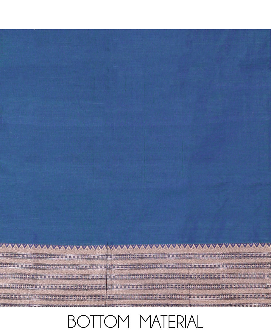 Blue Mercerised Cotton Material Churidar Set, Subtly Made Plain with Traditional Bordered Top, a Mercerised Cotton Bottom, and Paired with a Mercerised Cotton Traditional Bordered Dupatta