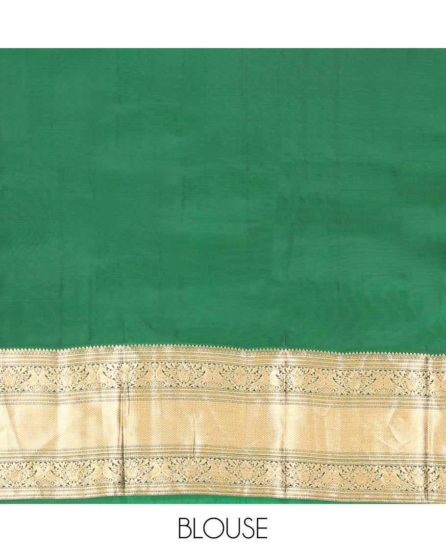 Brown Vasundhara Lite Silk Mix Saree, Meticulously Crafted with Zari Buttas and Checks On Its Body, Complemented by Contrast Border of Thilakam Mokku, Muthu, Banaras, Mayil, and Mayil Kann Designs, Grandly Decked Up Pallu and Paired with a Contrast Blouse