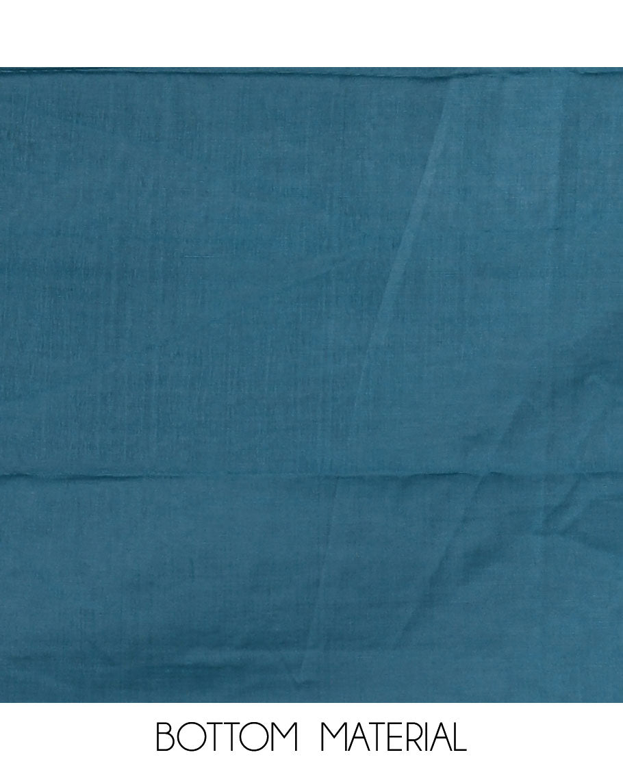 Rust Vichitra silk material churidar set, floral motifs embroidered top, contrast Santoon bottom, and floral vine thread embroidered scallop dupatta