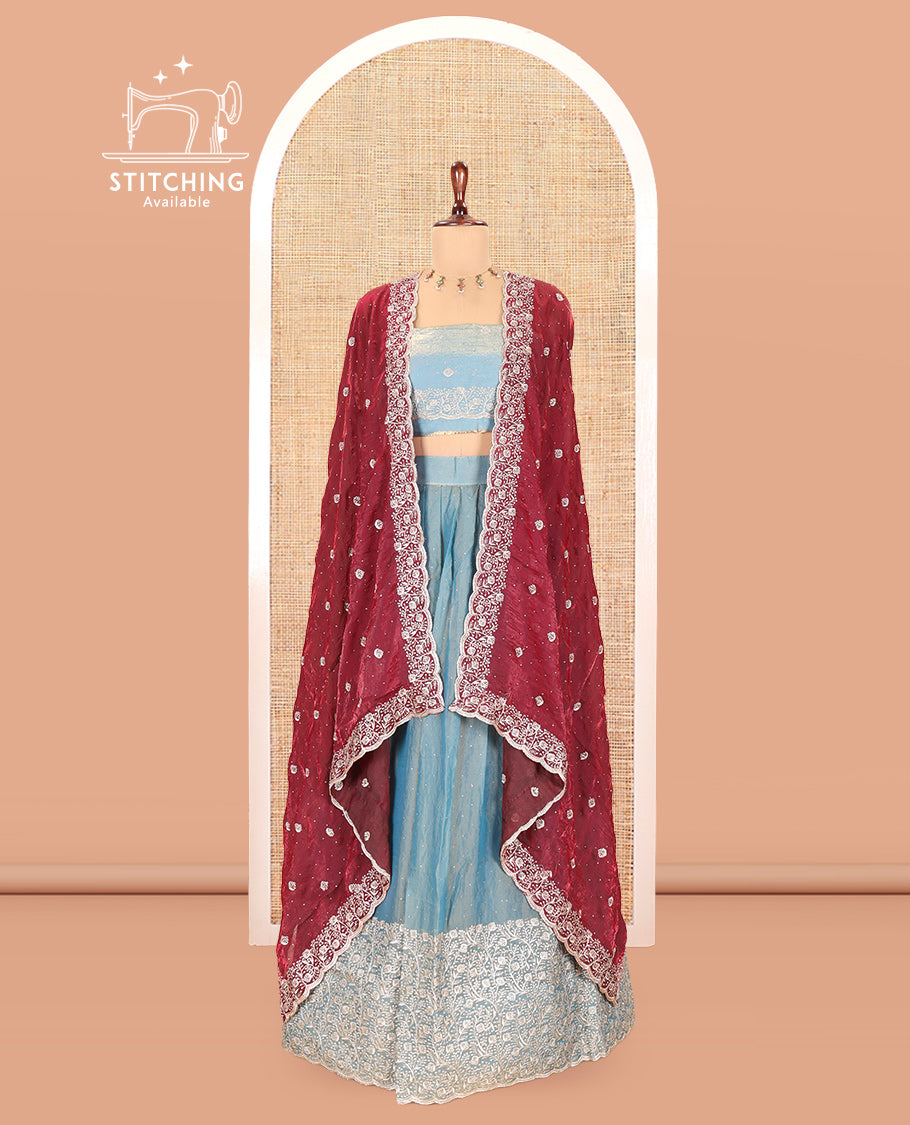 Steel Blue Moss Organza Half-Saree