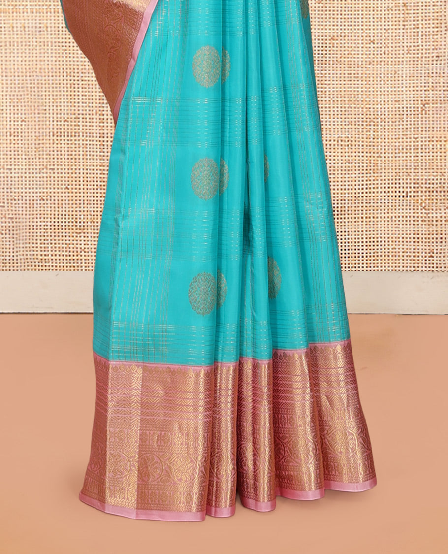 Blue Buttas-Enclosed Checked Vasundhara Lite Silk Mix Saree, a Contrast Kodi Visiry Border, Jaal Pallu, a Contrast Blouse