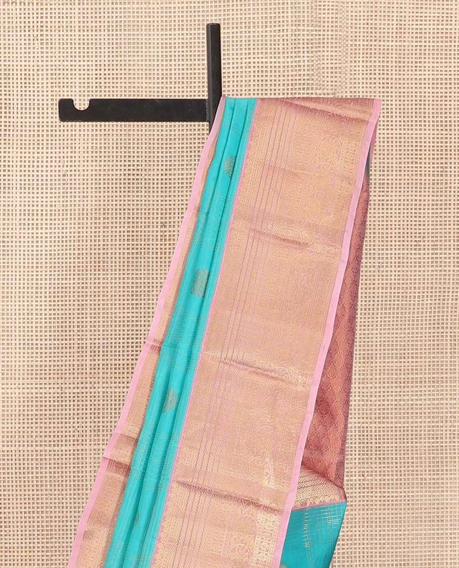 Blue Buttas-Enclosed Checked Vasundhara Lite Silk Mix Saree, a Contrast Kodi Visiry Border, Jaal Pallu, a Contrast Blouse