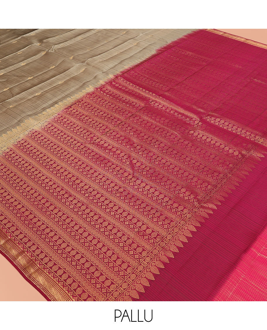 Brown Buttas Vasundhara Lite Silkmix Saree, Contrast Jaal Border, Traditional Kanchi Pallu, Contrast Blouse