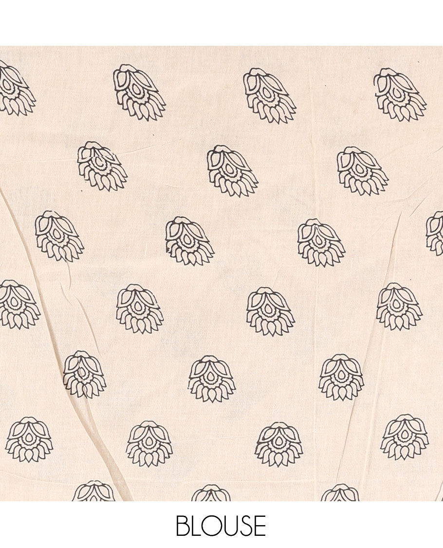 Red Kalamkari Cotton Saree, Adorned with Floral Vine Print, Contrast Printed Border, Kalamkari Peacock Motifs Pallu, and a Contrast Blouse