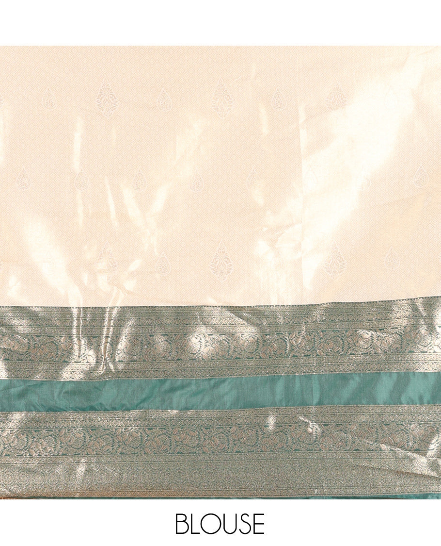 Cream-Green Semi-Silk Half-Saree