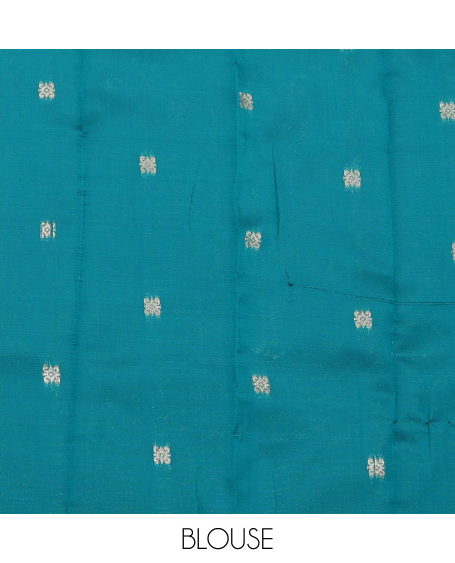 Green Litchi Saree, Sparsely Woven with Zari Designs, a Contrast Traditional Zari Border, Grand Jaal Pallu, and a Contrast Blouse