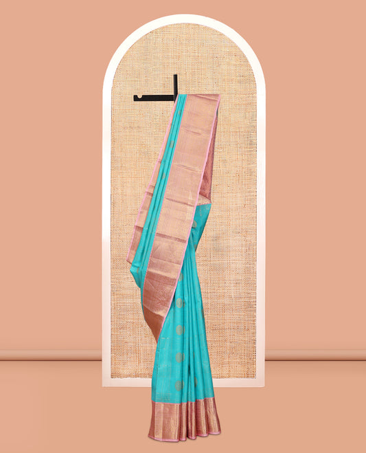 Blue Buttas-Enclosed Checked Vasundhara Lite Silk Mix Saree, a Contrast Kodi Visiry Border, Jaal Pallu, a Contrast Blouse