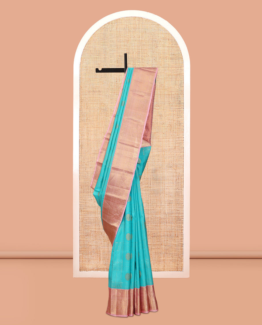 Blue Buttas-Enclosed Checked Vasundhara Lite Silk Mix Saree, a Contrast Kodi Visiry Border, Jaal Pallu, a Contrast Blouse