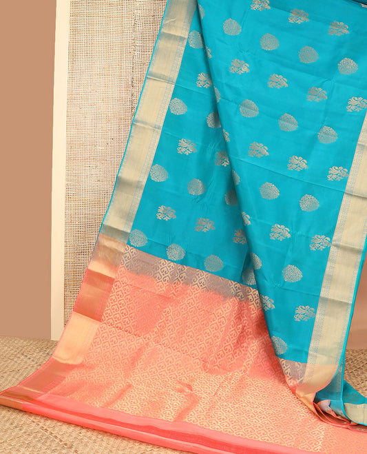 Blue floral buttas vasundhara elite silk saree with contrast zari design border & ogee design pallu