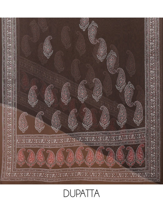 Black & white chudidhar material,floral & paisley printed Italian crepe top,plain crepe bottom & paisley printed georgette dupatta
