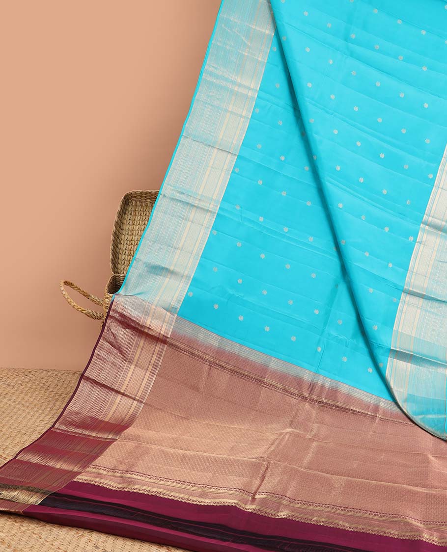 Blue floral buttas vasundhara silk mix saree with self traditional zari design border & jaal design pallu