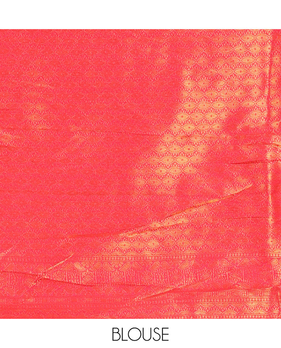 Cream-Red Banarasi Softy Half-Saree, Adorned with Jacquard, Contrast Traditional Border, Jacquard Blouse, Intricate Dhavani
