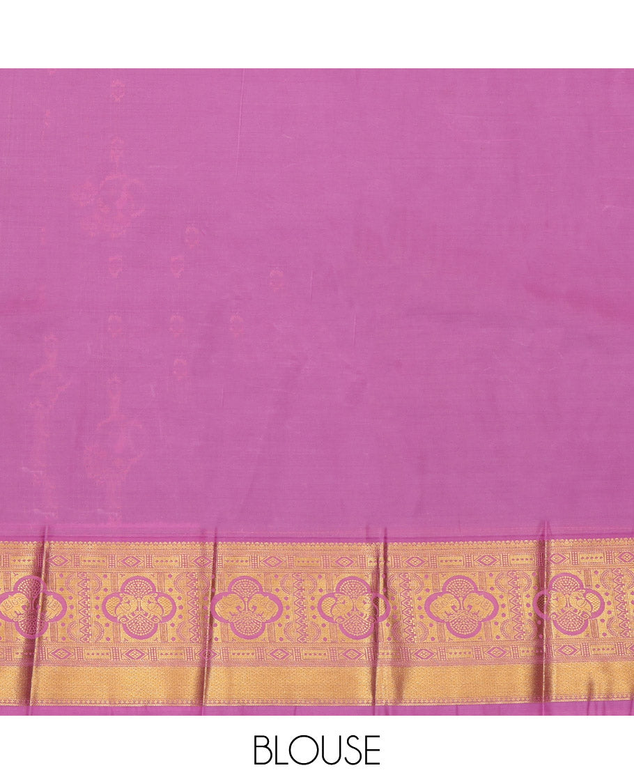 Purple Budget Silk Saree, Decorated with Stripes and Peacock Buttas, a Contrast Traditional Elephant Zari Border, a Grand Pallu and a Contrast Blouse