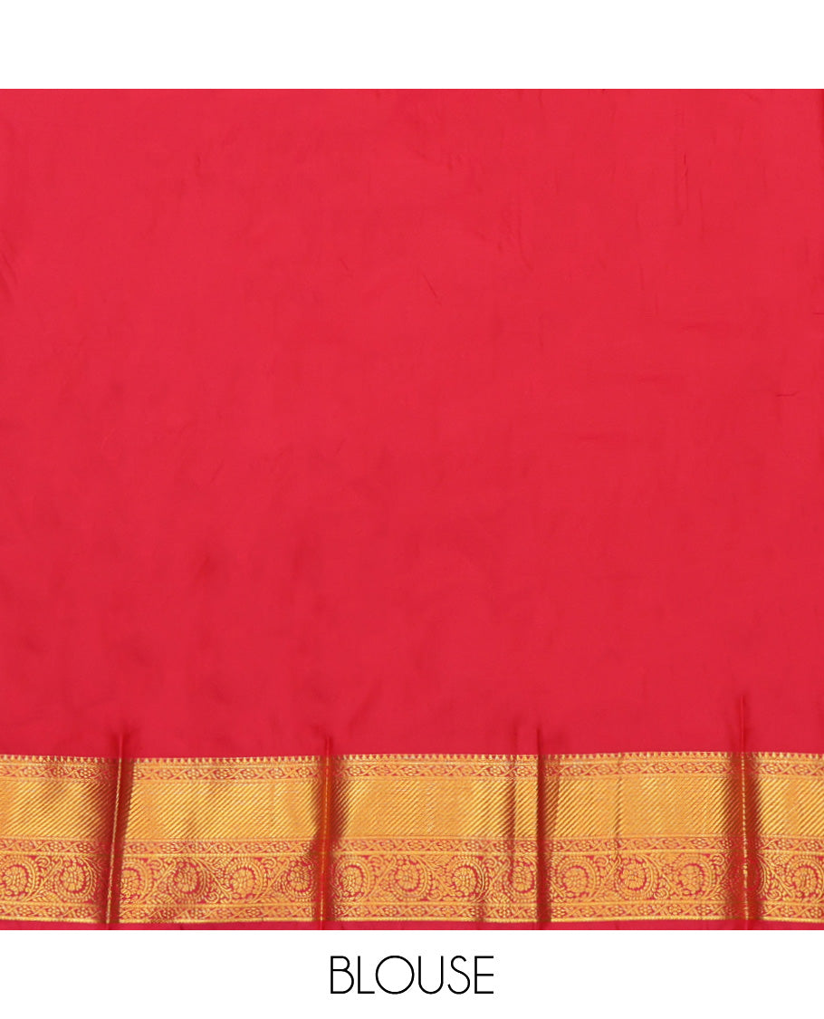 Green Budget Silk Saree, Graced with Zari Buttas, a Contrast Traditional Zari Border, Grand Pallu, and a Contrast Blouse