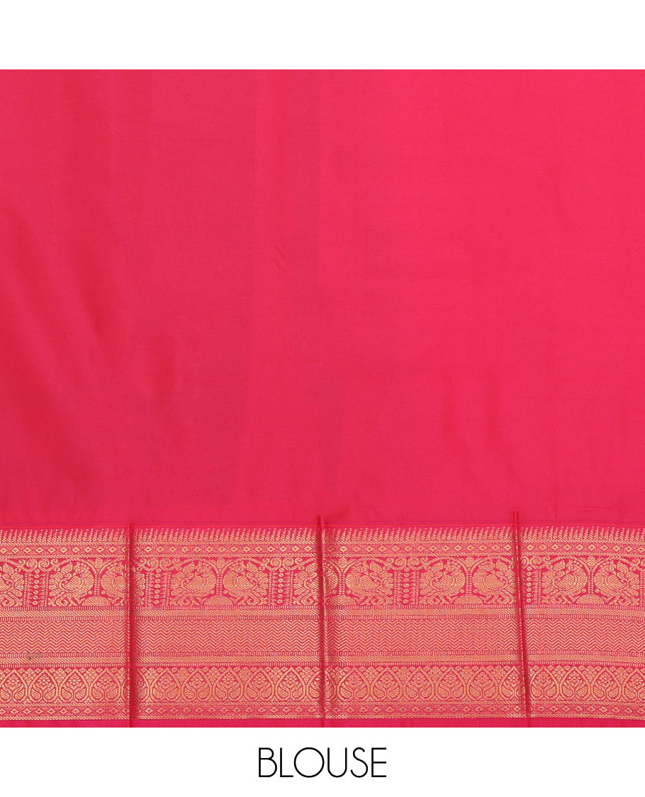 Green Budget Silk Saree, Embellished with Zari Buttas, a Contrast Traditional Zari Border, Grand Pallu, and a Contrast Blouse