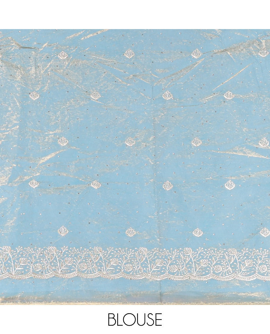 Steel Blue Moss Organza Half-Saree