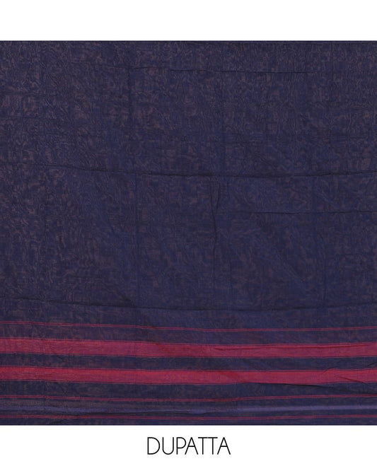 Navy blue mercerized cotton material chudidar set,plain contrast traditional rudraksham border top,matching bottom & 2-sided rudraksham border dupatta