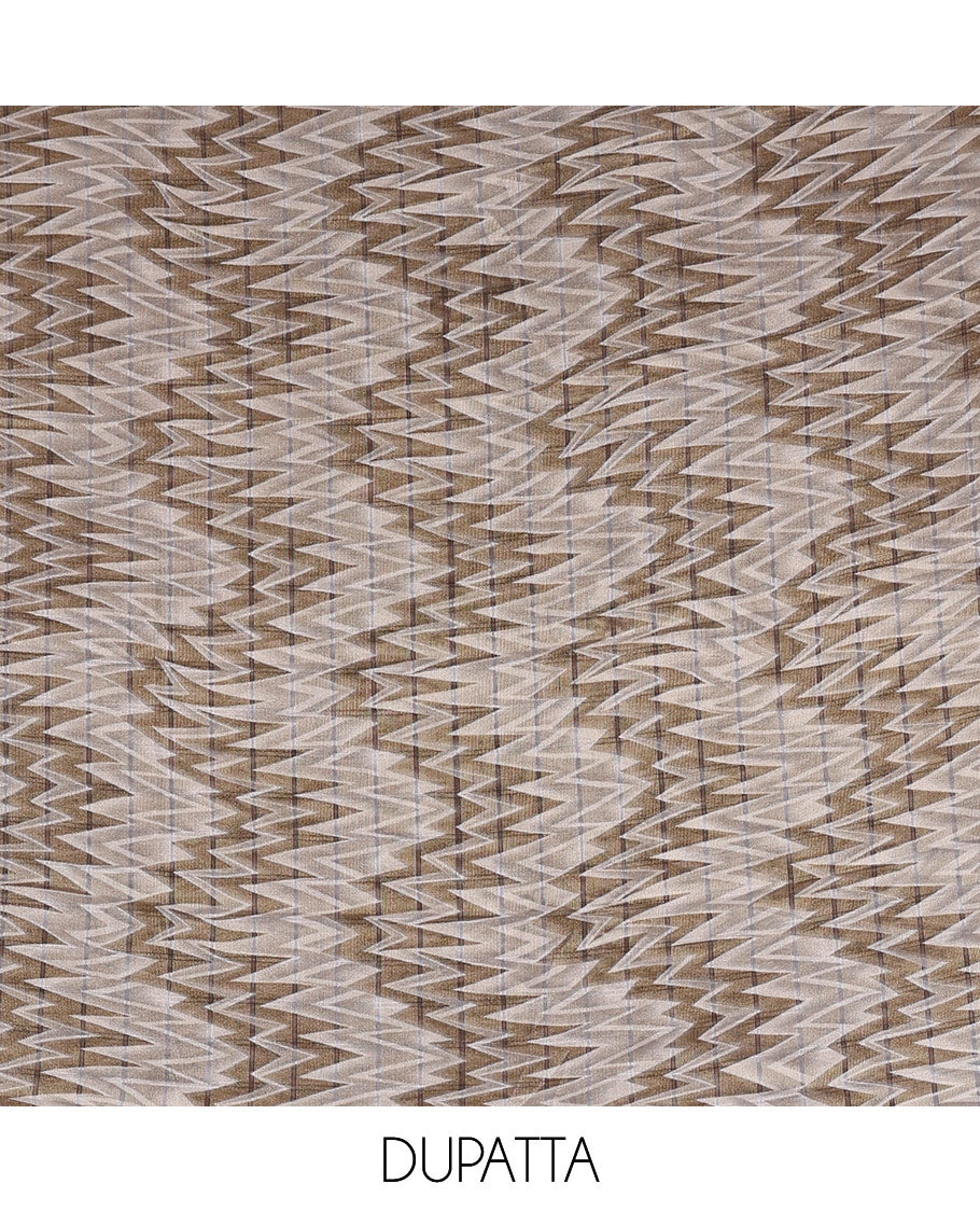 Mehendi green Vertican silk material chudidar set, ikkat chevron striped with mirror neck embroidered top, santoon bottom, and contrast chevron striped dupatta