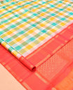 Multi-Color Checked Kanchipuram Silk Saree, a Contrast Bodi Border, Grand Pallu, and a Contrast Blouse