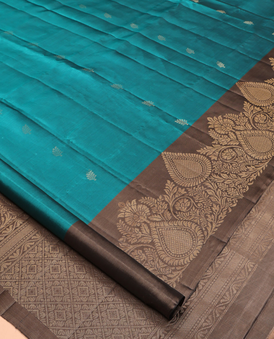 Blue Mayuri Lite Silk Mix Saree, Adorned with Zari Buttas All Over Its Body, Complemented by a Contrast Intricately Designed Border, Grand Jaal Pallu, and Paired with a Contrast Blouse