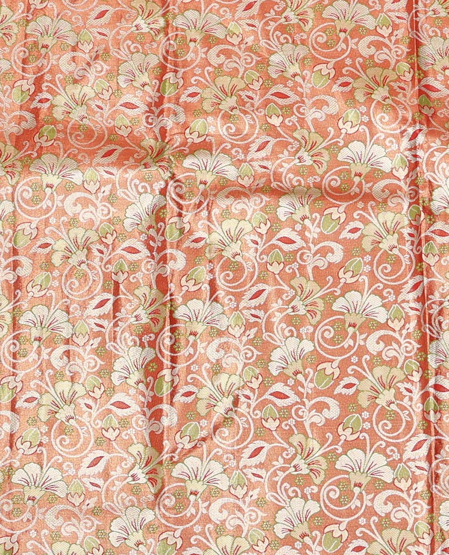 Orange Art Silk Material Half Saree Set Featuring a Zari Buttas and Checked Skirt, a Contrast Traditional Zari Design Border, Contrast Blouse, and Zari Designs Dhavani