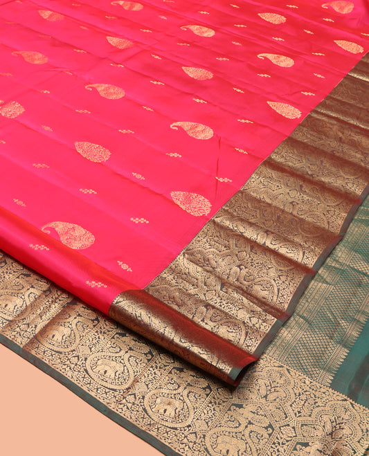 Pink Vasundhara Lite Silk Mix Saree, Richly Detailed with Zari Buttas, Complemented by a Contrast Zari Border, Grand Pallu of Jaal Design, and a Contrast Blouse