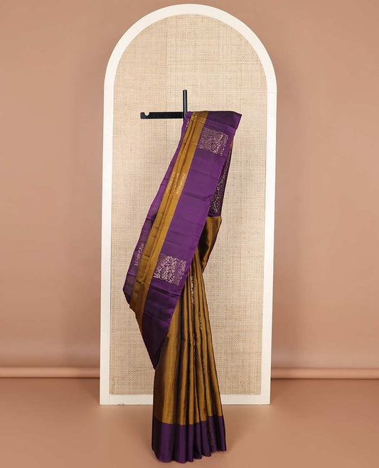 Mustard floral buttas silk mix saree, contrast floral zari buttas border & pallu of cross kamalam & floral designs