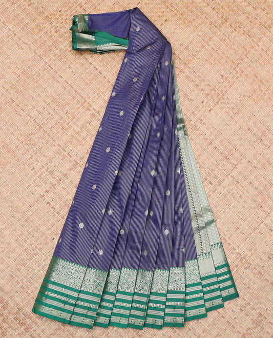 Blue Zari Border Checks Budget Silk Saree
