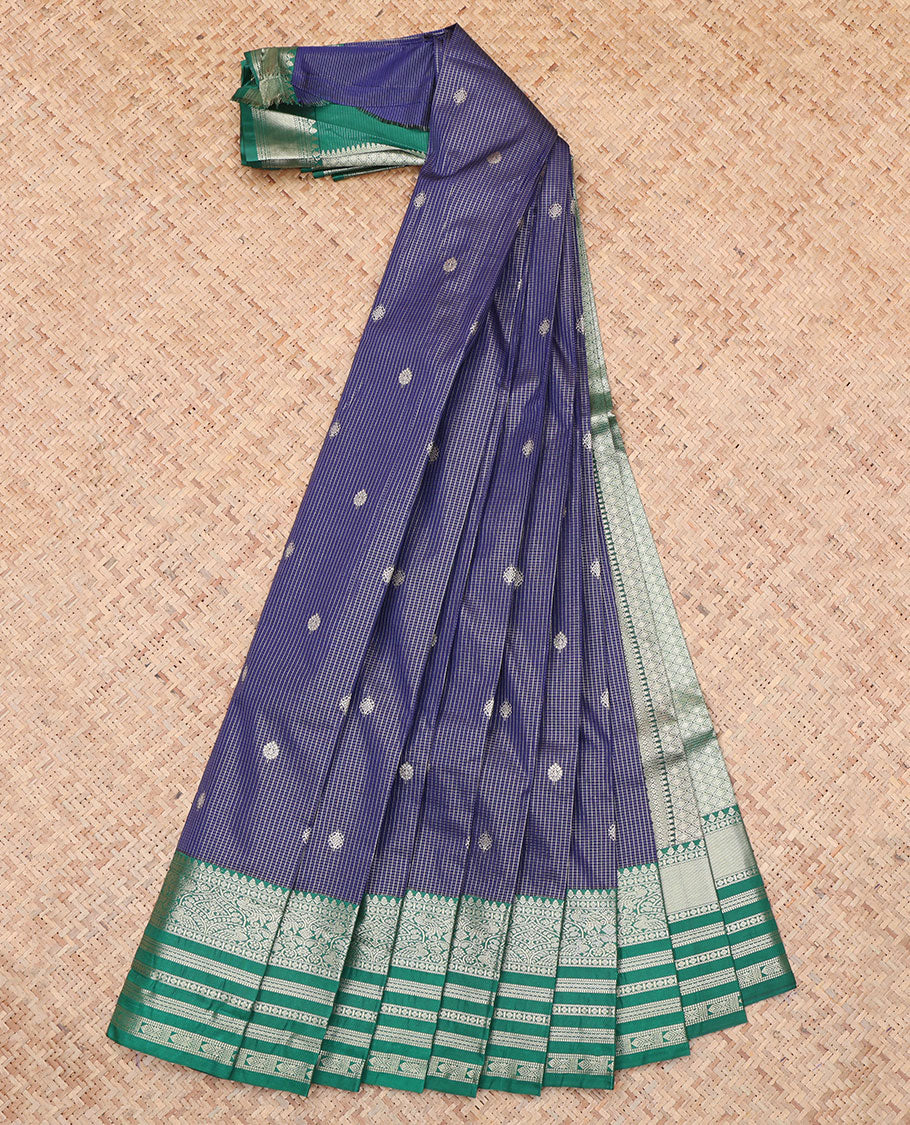 Blue Zari Border Checks Budget Silk Saree