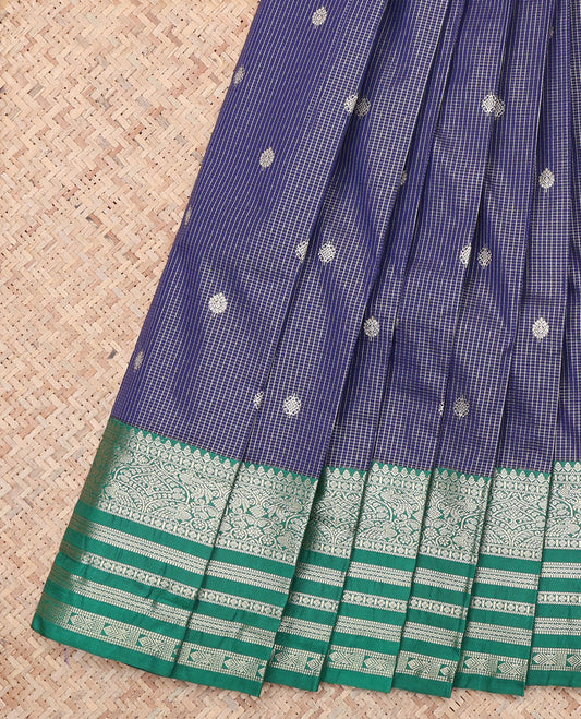 Blue Zari Border Checks Budget Silk Saree