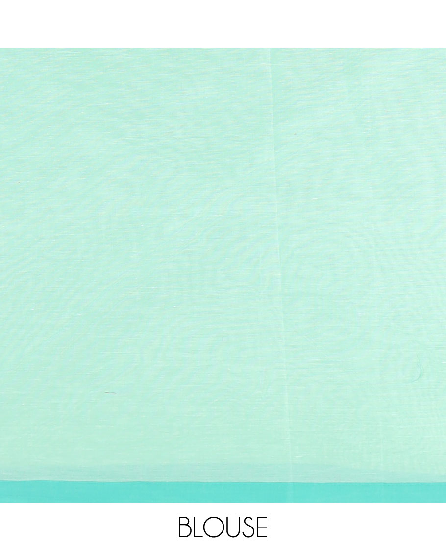 Green striped and leaf motifs coimbatore cotton saree, contrast plain border and of intricate motifs