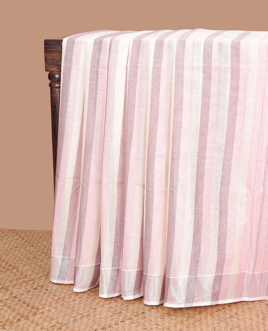 Borderless multi-color striped jute cotton saree & pallu of stripes