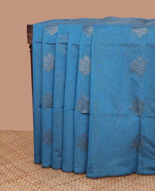 Borderless blue floral design semi silk saree with jaal design pallu