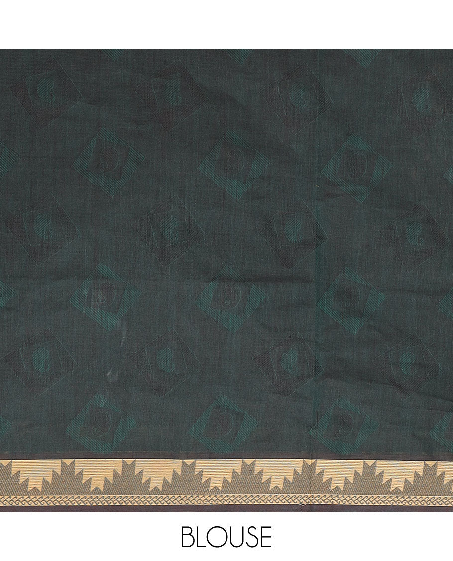 Maroon paisley enclosed boxes woven Coimbatore cotton saree, temple border & contrast paisley design pallu