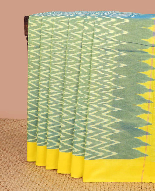 Green chevron design ikkat cotton saree with contrast border & chevron design pallu