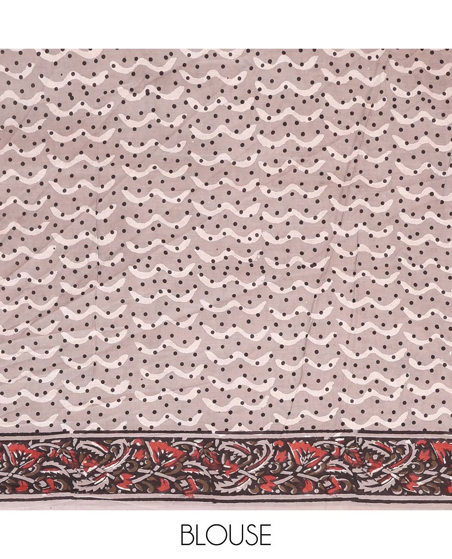 Grey geometric design mul mul cotton saree with self floral design border & floral design pallu