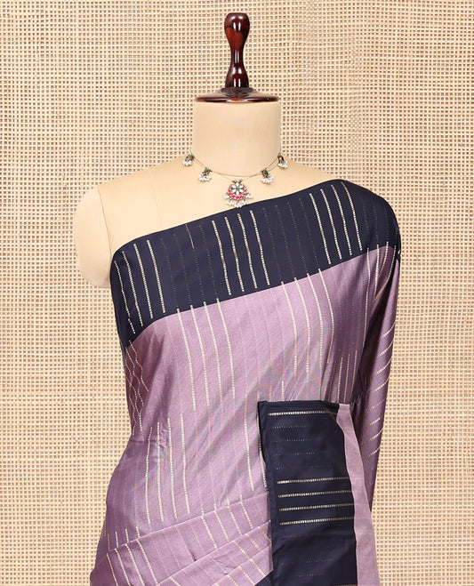Lavender Arani Saree Features Zari Buttas, a Contrast Zari Buttas Border, Pallu of Zari Stripes, and a Matching Blouse