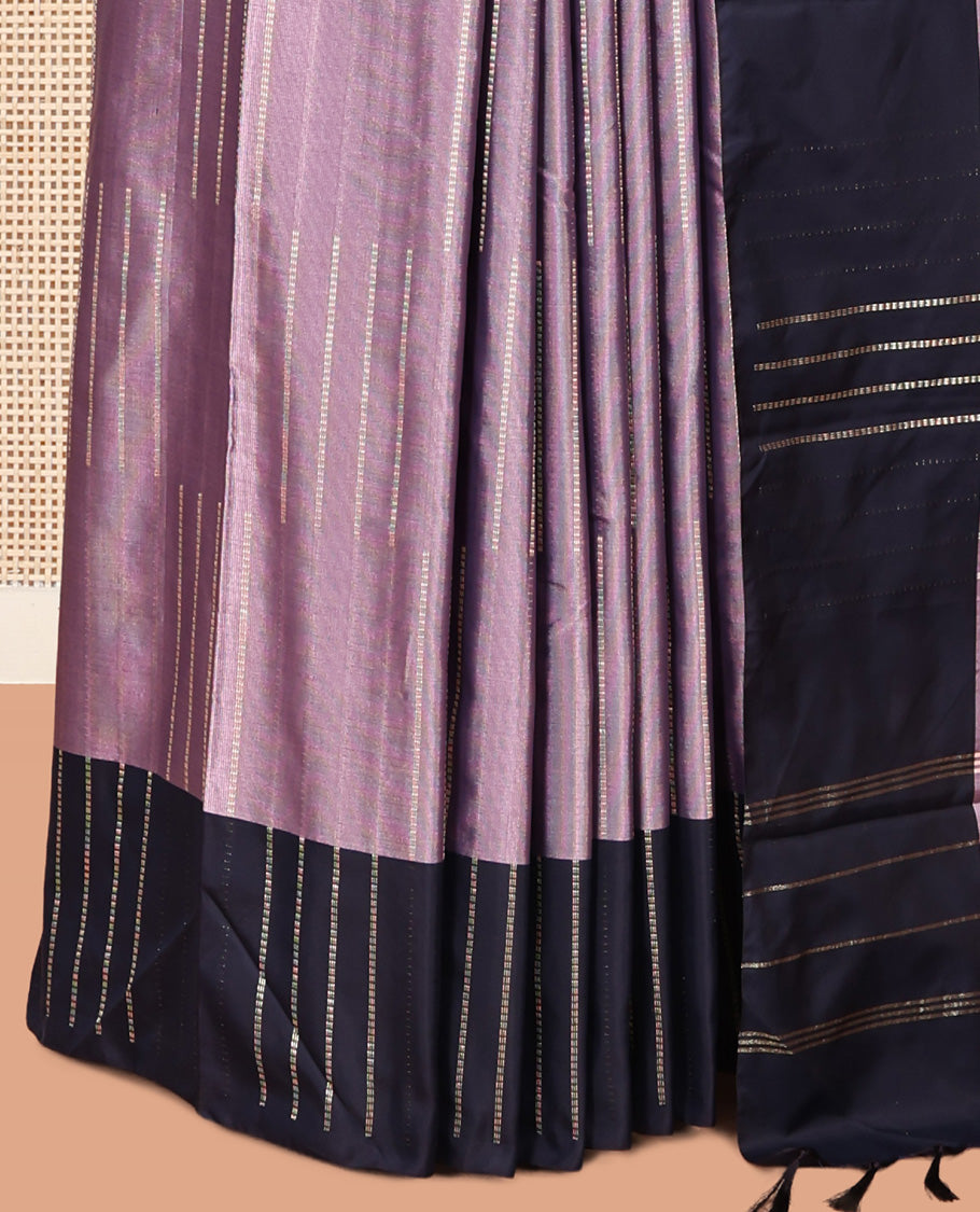 Lavender Arani Saree Features Zari Buttas, a Contrast Zari Buttas Border, Pallu of Zari Stripes, and a Matching Blouse