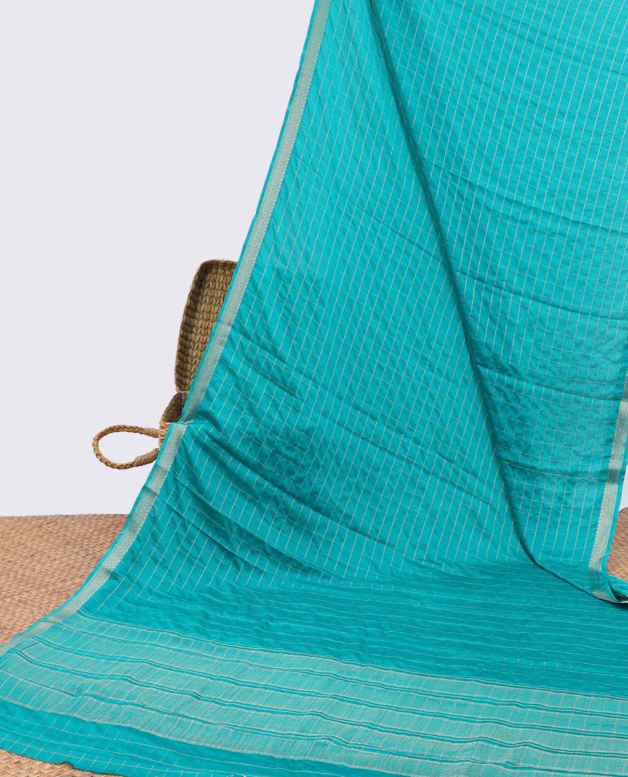 Pink checked art mysore silk saree with self zari border & striped zari pallu