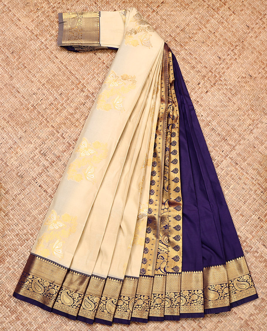 Sandal Budget Silk Saree, Finely Crafted with Zari Buttas, a Contrast Traditional Zari Border, Intricate Pallu, and a Contrast Blouse