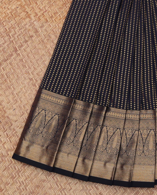 Black Budget Silk Saree, Spotlighted with Zari Buttas All Over Its Body, Highlighted by Traditional Zari Designs Woven Border, Contrast Grand Pallu and Paired with a Contrast Blouse
