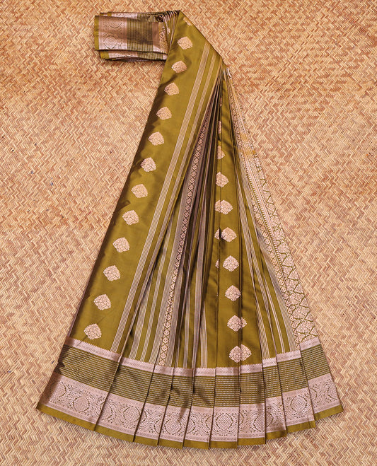 Green Budget Silk Saree, Beautified with Zari Buttas All Over Its Body, Highlighted by a Traditional Zari Design Border, Grand Pallu, and Paired with a Matching Blouse