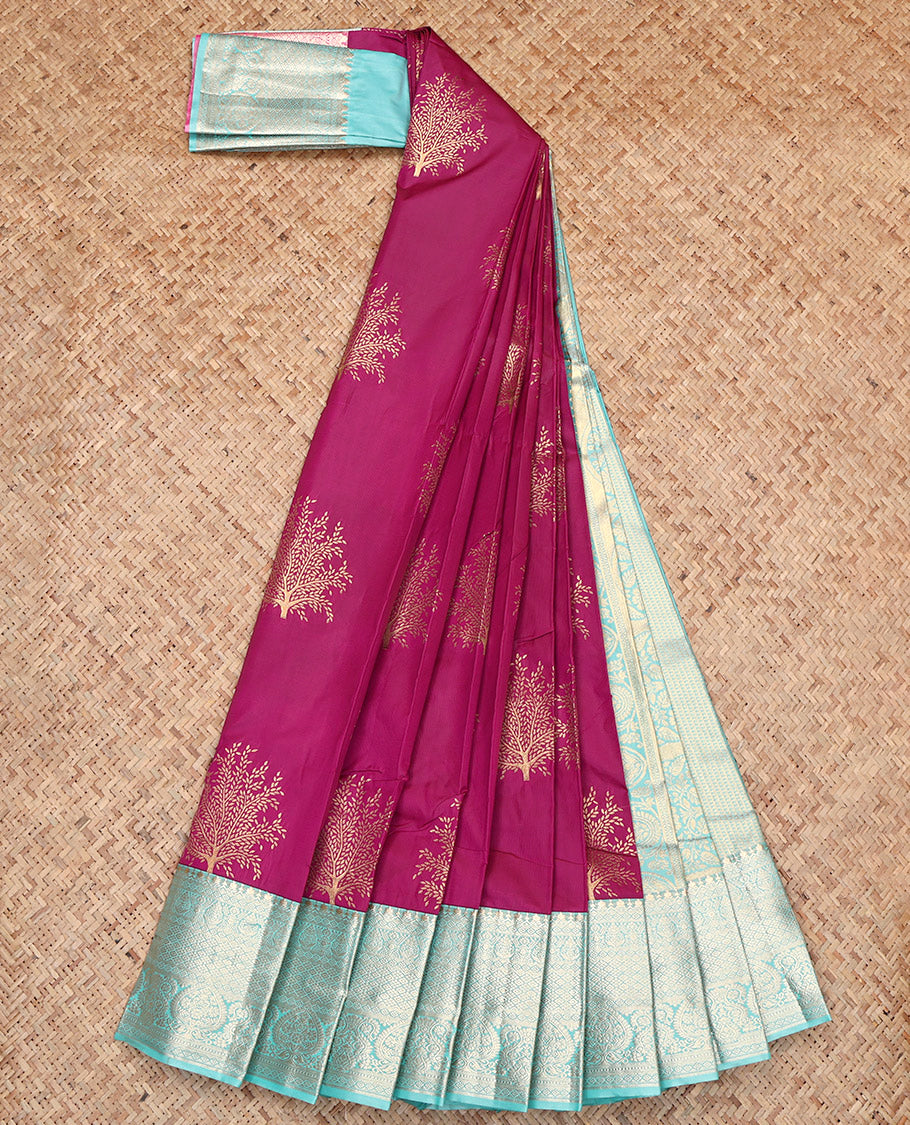 Pink Budget Silk Saree, Woven with Zari Buttas, Contrast Traditional Zari Border, Intricately Designed Pallu, and a Contrast Blouse