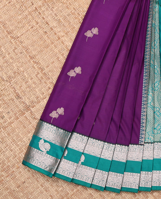 Violet Budget Silk Saree, Enriched with Zari Buttas, Complemented by a Contrast Traditional Zari Border, Grand Pallu, and Contrast Blouse