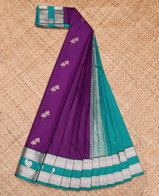 Violet Budget Silk Saree, Enriched with Zari Buttas, Complemented by a Contrast Traditional Zari Border, Grand Pallu, and Contrast Blouse