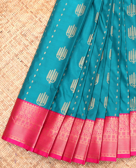 Blue Budget Silk Saree, Embellished with Zari Buttas, a Contrast Traditional Zari Border, Grand Pallu, and a Contrast Blouse