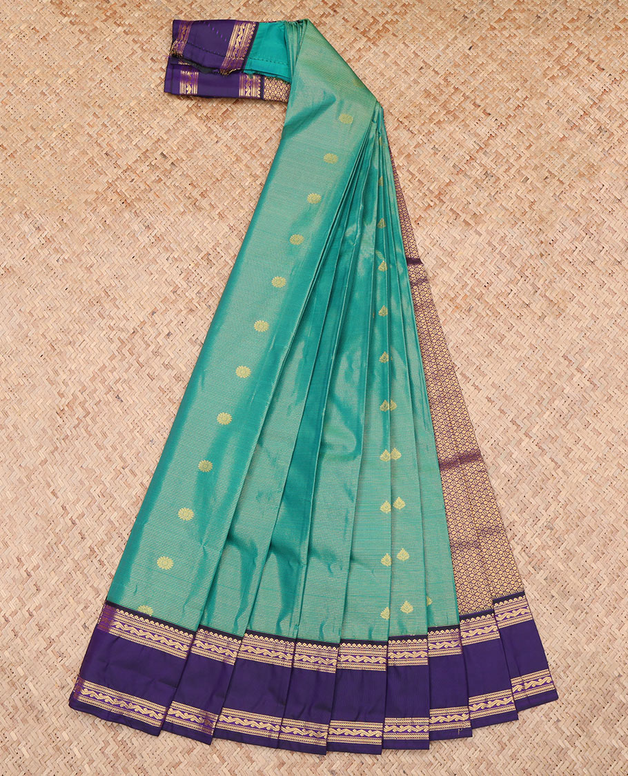 Green Rettai Pettu Traditional Zari Border Budget Silk Saree