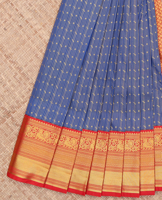 Blue Contrast Traditional Zari Design Budget Silk Saree
