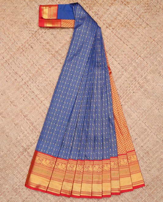Blue Contrast Traditional Zari Design Budget Silk Saree