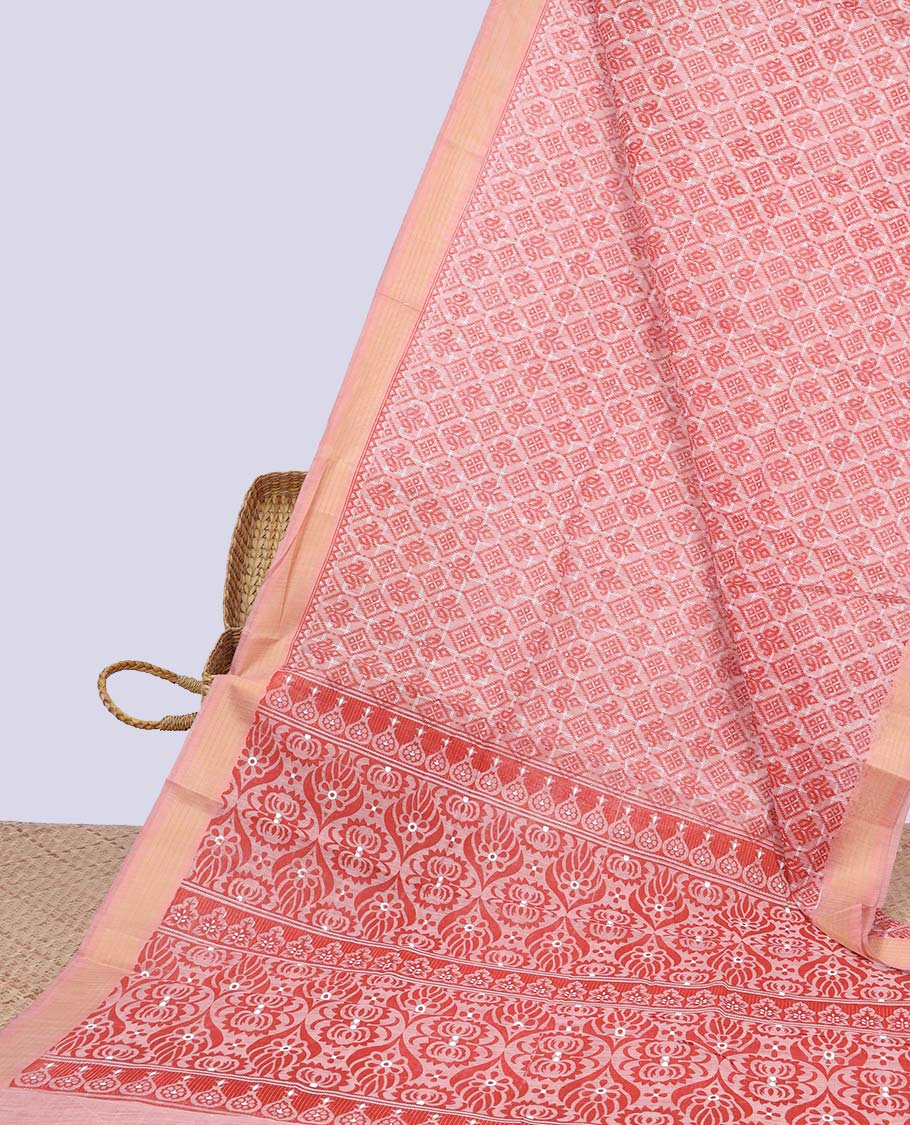 Green argyle printed budget cotton saree, plain border & intricate pallu